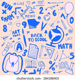 Set of hand drawn back to school doodle items. Unique vector elements