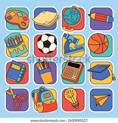 Set of hand drawn back to school element sticker pack collection