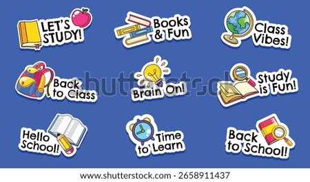 Set of hand drawn back to school fun sticker vector illustration