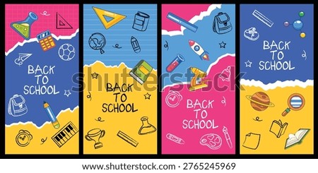 Set of hand drawn back to school doodle element template background