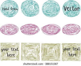  Set of hand drawn background. Ink illustration. Vector. Round, oval, square. Frame.
