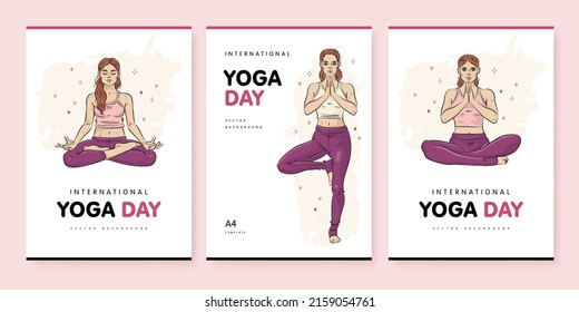 Antecedentes dibujados a mano para el día internacional del yoga