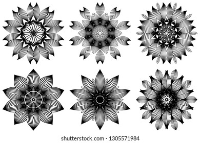 Set of Hand Drawn Background With Mandala. Vector Decorative Elements. Arabic, Indian, Ottoman Motifs. Black white color.