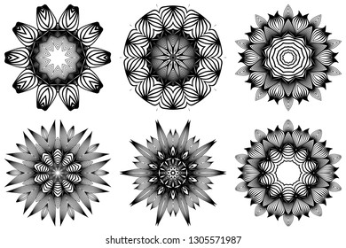 Set of Hand Drawn Background With Mandala. Vector Decorative Elements. Arabic, Indian, Ottoman Motifs. Black white color.