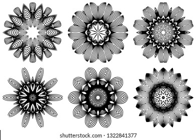 Set of Hand Drawn Background With Mandala. Vector Decorative Elements. Arabic, Indian, Ottoman Motifs. Black white color.
