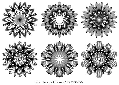 Set of Hand Drawn Background With Mandala. Vector Decorative Elements. Arabic, Indian, Ottoman Motifs. Black white color.