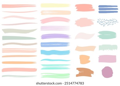 Set of hand drawn backgrounds and brush strokes in pastel colors. Colorful brushstroke. Pastel brush strokes.