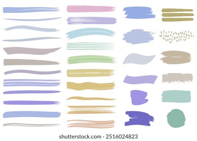 Set of hand drawn backgrounds and brush strokes in blue green colors. Colorful brushstroke. Pastel brush strokes.