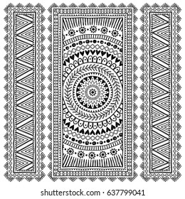 Set of hand drawn backgrounds. Ethnic mandala ornament. Can be used for greeting card, frame, coloring book, print.