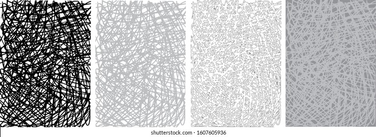 Set of hand drawn backgrounds. Grayscale. Suitable for design, print, postcards, covers. Stock vector illustration.