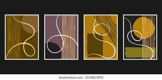 Conjunto de fundos desenhados à mão para design de interiores, cartaz e impressões. Neutros Estilo minimalista de formas geométricas deformadas distorcidas. Composição abstrata em estilo plano