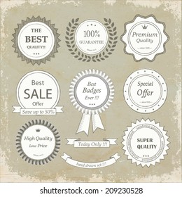 Set of hand drawn badges on a vintage background 