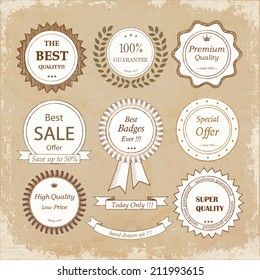 Set of hand drawn badges on a vintage background 