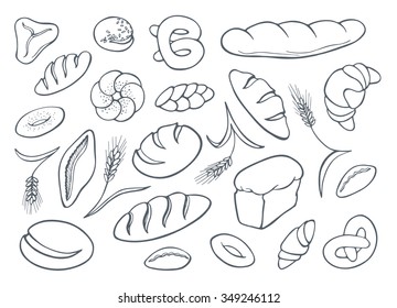Set of hand drawn bakery products