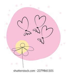 A set of hand drawn balloons heart and flower
