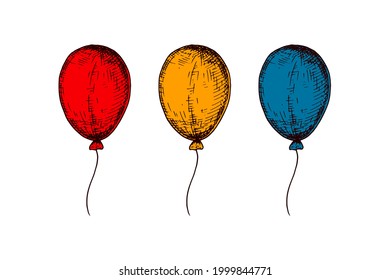 Globos dibujados a mano aislados en blanco. Ilustración vectorial en el estilo de esbozo