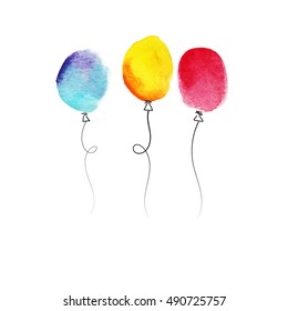 set of hand drawn balloons with watercolor texture isolated on white background
