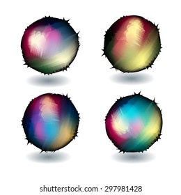 A set of hand drawn balls for your design. Paint brush icons with motion blur texture. Vector illustration