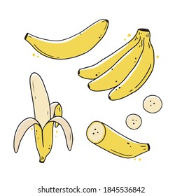 Set of hand drawn banana fruit. Doodle sketch line style illustration for diet, healthy food, nature eat design.