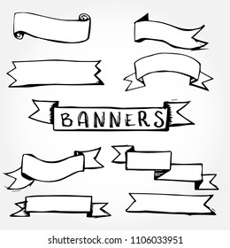 set of hand drawn banner doodle, vector illustration