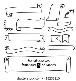 set of hand drawn banners and corners. vector design elements