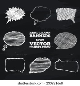 A set of hand drawn banners on the chalkboard background for your design. Vector illustration