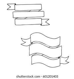 Set of hand drawn banners and ribbons
