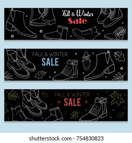 Set of Hand drawn banners sale of footwear