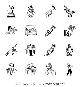 Set of Hand Drawn Bass Music Icons 
