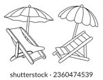 Set of hand drawn beach chairs. beach Chair Line art black isolated on white background.