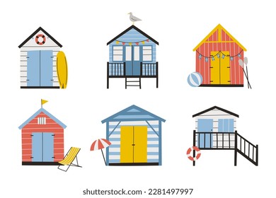 Set of hand drawn beach huts