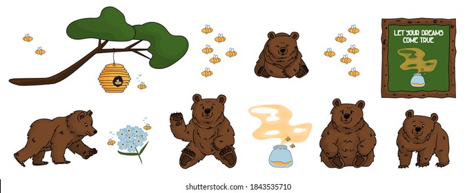 Set hand drawn bears