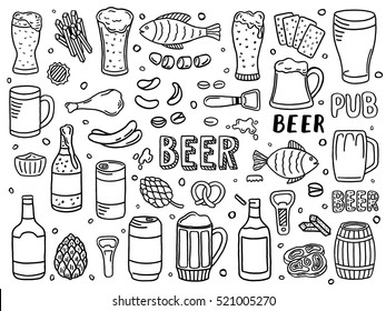 set of hand drawn beer doodles