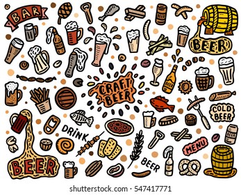 set of hand drawn beer doodles