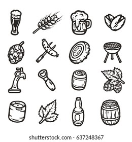 Set of hand drawn beer icons. Vector illustration.