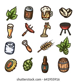 Set of hand drawn beer icons. Vector illustration.