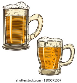 Set of hand drawn beer mug illustrations on white background. Design element for poster, card, menu, banner, flyer. Vector image