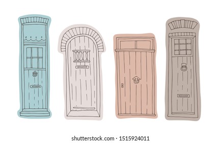 Set of hand drawn belgian doors