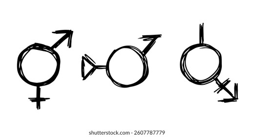 Set of hand drawn bigender identity icon Symbol used to represent sex and gender