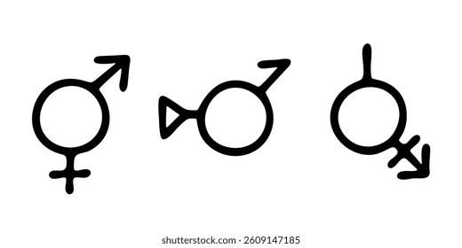 Set of hand drawn bigender identity icon Symbol used to represent sex and gender