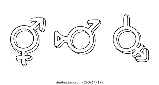 Set of hand drawn bigender identity icon Symbol used to represent sex and gender