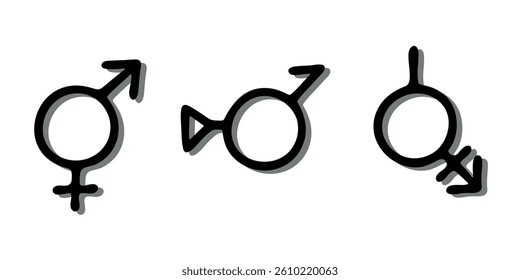 Set of hand drawn bigender identity icon Symbol used to represent sex and gender