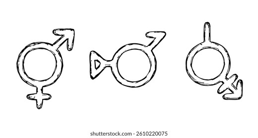 Set of hand drawn bigender identity icon Symbol used to represent sex and gender