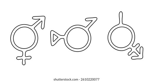Set of hand drawn bigender identity icon Symbol used to represent sex and gender