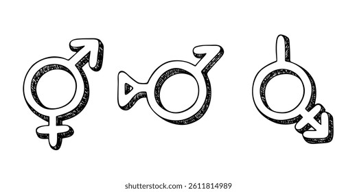 Set of hand drawn bigender identity icon Symbol used to represent sex and gender