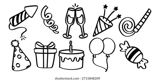 Set of hand drawn Birthday theme Isolated Vector