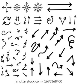 Set Of Hand Drawn Black Arrow Collection On White Background Vector / Illustration