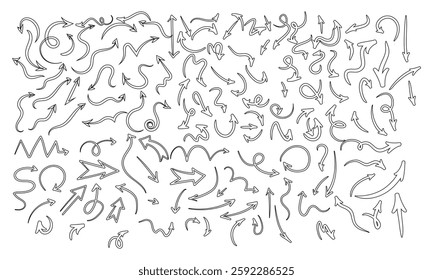 Set of hand drawn black arrows. illustration. Isolated on white background