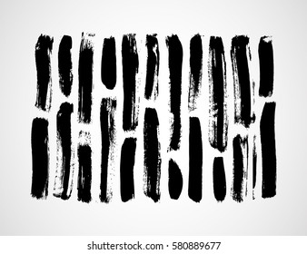 Set Of Hand Drawn Black Brush Ink Grunge Strokes