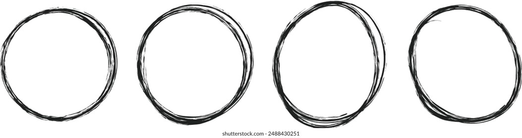 Conjunto de resaltador de círculo negro dibujado a mano, Ilustración vectorial, elemento de diseño, forma redonda sobre fondo blanco eps 10.